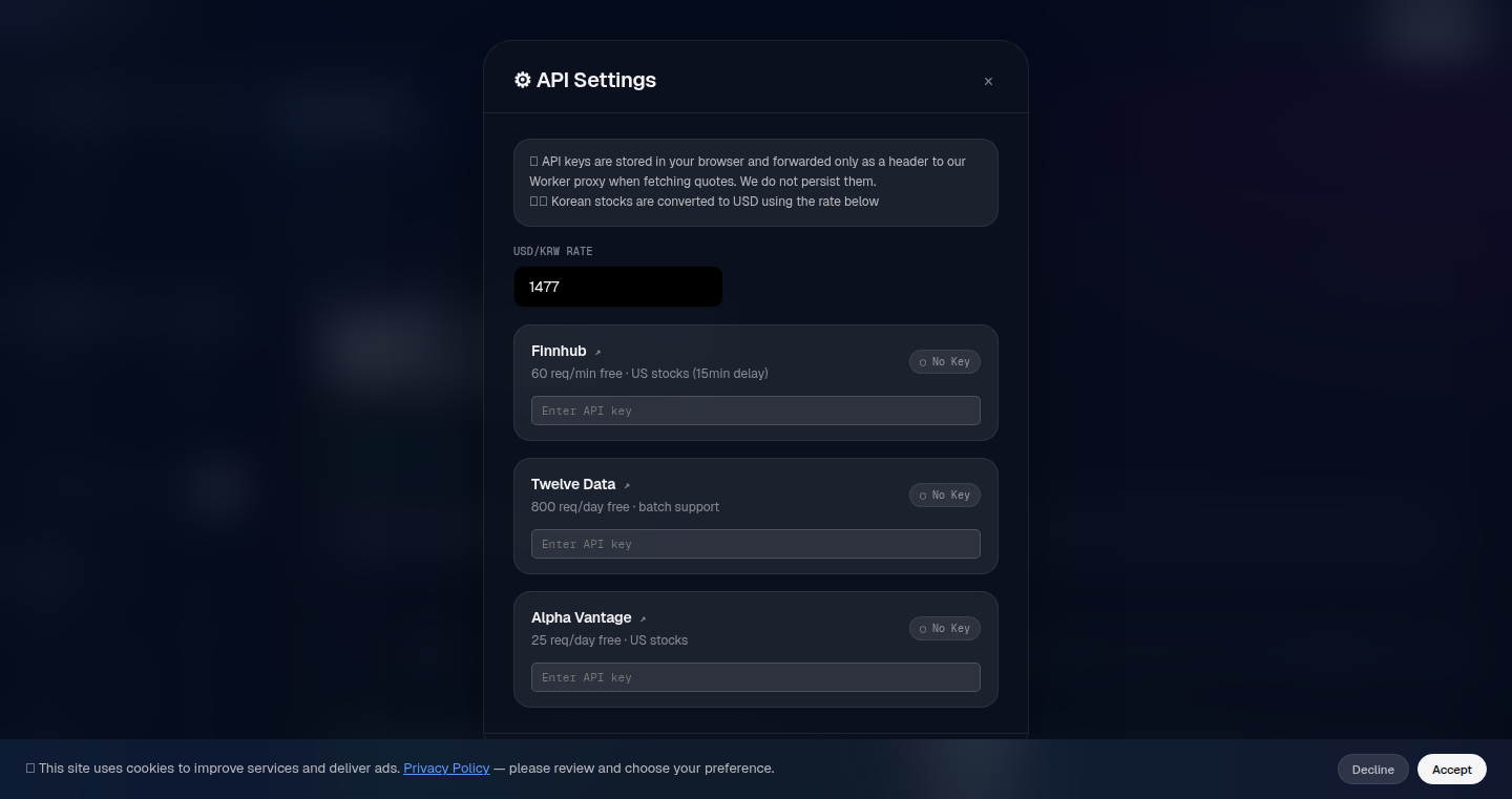 API Settings modal